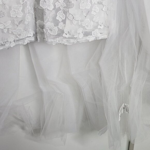 Badgley Mischka Girls White Floral Lace Tulle Dress W/ Satin Bow 2Pc Set Size 8 - Picture 11 of 14